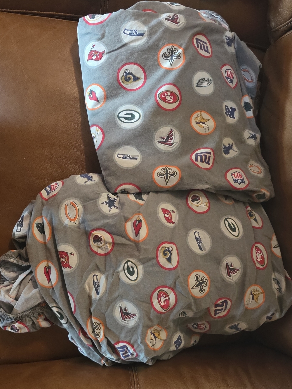 Pottery Barn Teen Gray NFL Logo Fitted Sheet Set